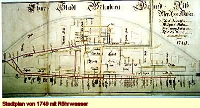 Stadtplan mit Röhrwasserfahrten von 1749